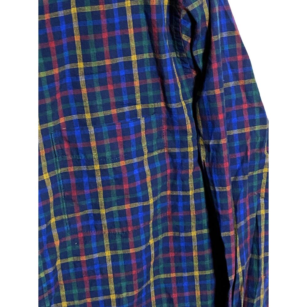 Gap Slim Fit Button Down Plaid Primary Colors Navy Windowpane Mens Large L - Picture 4 of 7